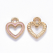 Alloy Enamel Charms, Heart, Light Gold, Pink, 12x10.5x2mm, Hole: 2mm(X-ENAM-S121-040C)