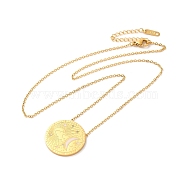 304 Stainless Steel Flat Round Pandant Necklace for Women, Golden, Moon, 20.94 inch(53.2cm)(NJEW-O126-01G-02)