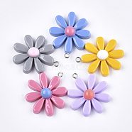 Resin Pendants, with Platinum Tone Iron Findings, Flower, Mixed Color, 33~34x28~30x8~9mm, Hole: 2mm(CRES-T010-87)