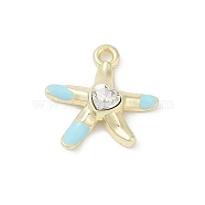 Rack Plating Alloy Enamel Rhinestone Pendants, Cadmium Free & Nickel Free & Lead Free, Starfish, Golden, Pale Turquoise, 14.5x14x3.5mm, Hole: 1.5mm(PALLOY-R151-41G-06)