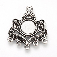 Tibetan Style Alloy Cabochon and Rhinestone Connector Settings, Chandelier Components Links, Cadmium Free & Lead Free, Antique Silver, Tray: 10mm, Fit for 1.5mm rhinestone, 31x26x2mm, Hole: 2mm, about 285pcs/1000g(TIBE-Q075-11AS-LF)