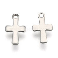 Tarnish Resistant 304 Stainless Steel Tiny Cross Charms, Stainless Steel Color, 12x7x1mm, Hole: 1.4mm(STAS-E104-34P)