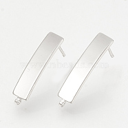Brass Stud Earring Findings, with Loop, Rectangle, Nickel Free, Real Platinum Plated, 22x5mm, Hole: 1mm, Pin: 0.8mm(X-KK-T029-11P)