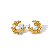 Fashionable New Chinese Style Wheat Stainless Steel Stud Earrings for Women, Real 18K Gold Plated, 20.5x18.5mm(RC4551-2)