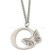 201 Stainless Steel Necklaces, Letter O, 23.74 inch(60.3cm) p: 27.5x34.5x1.3mm(NJEW-Q336-01O-P)