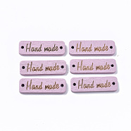 Spray Painted Wood Links connectors, Rectangle with Word Hand Made, Plum, 10x30.5x3mm, Hole: 1.8mm(WOOD-T026-012)