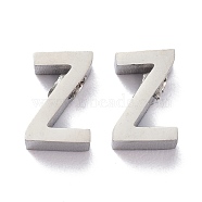 304 Stainless Steel Charms, Alphabet, Stainless Steel Color, Letter.Z, 8x5x3mm, Hole: 1.8mm(STAS-K216-41Z-P)