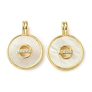 Brass Micro Pave Clear Cubic Zirconia Pendants, with Shell, Real 18K Gold Plated, Flat Round, 19.5x14x2mm, Hole: 4x2.5mm(KK-M277-05A-G)