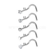 Clear Cubic Zirconia Nose Studs, 316 Surgical Stainless Steel Fishtail Nose Rings, Piercing Jewelry for Women, Stainless Steel Color, 10mm, 5 Styles, 1Pc/style, 5Pcs(AJEW-PW0005-20B)