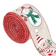 Printed Polyester Imitation Linen Wrapping Ribbon, for Christmas Crafts Decoration, Floral Bows Craft, Snowman Pattern, Red, 64x1mm, about 9.95 Yards(9.1m)/Roll(OCOR-WH0077-53)