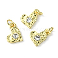 Rack Plating Brass Micro Pave Cubic Zirconia Pendants, Long-Lasting Plated, Lead Free & Cadmium Free, Heart Charm, Real 18K Gold Plated, 13x9x2.5mm(KK-K332-08G)