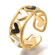 304 Stainless Steel Cuff Rings, with Enamel Charm, Heart Shape, Golden, Adjustable, 8mm(RJEW-Z074-12G)