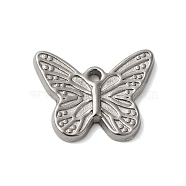 Non-Tarnish 304 Stainless Steel Charms, Butterfly Charms, Stainless Steel Color, 12x6x2mm, Hole: 1.2mm(STAS-N103-25P)