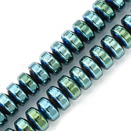 Synthetic Non-Magnetic Hematite Beads Strands, Disc, Heishi Beads, Green Plated, 8x4.5mm, Hole: 1.1mm, about 87pcs/strand, 16.06''(40.8cm)(G-H020-L01-07)