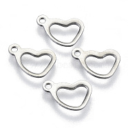 201 Stainless Steel Charms, Laser Cut, Hollow, Heart, Stainless Steel Color, 10x9.5x0.8mm, Hole: 1.2mm(STAS-R116-010)