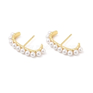 ABS Imitation Pearl Beaded C-shape Stud Earrings, Brass Jewelry for Women, Cadmium Free & Lead Free, Real 18K Gold Plated, 24x11.5x3mm, Pin: 0.8mm(EJEW-P213-15G)