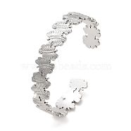304 Stainless Steel Leaf Cuff Bangles, Stainless Steel Color, Inner Diameter: 2-1/4 inch(5.8cm)(BJEW-G694-10P)
