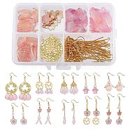 SUNNYCLUE 189 Pieces DIY Sakura Themed Earrings Making Kits, Including Flower Alloy Pendants, Glass Beads & Pendants, Brasss Pendants & Earring Hooks & Cable Chains, Golden, 15x12x1.5mm, Hole: 1.6mm(DIY-SC0015-95)