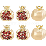 Brass Micro Pave Chocolate Cubic Zirconia Charms, Pomegranate, Real 18K Gold Plated, 10.5x10x7mm, Hole: 1.4mm, 6pcs/box(KK-BC0009-05)