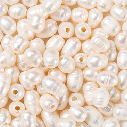 Large Hole Pearl Beads, Natural Cultured Freshwater Pearl Loose Beads, Oval, Seashell Color, 7~10x7~8mm, Hole: 1.8mm(PEAR-R064-01)