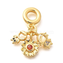 Brass Cubic Zirconia Boy & Flower & Girl European Dangle Charms, Large Hole Pendants, Real 18K Gold Plated, 27mm, Hole: 5mm(KK-U048-22G)