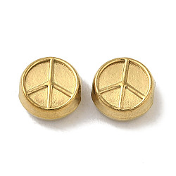 Ion Plating(IP) 304 Stainless Steel Beads, Flat Round with Peace Sign, Golden, 7.5x4.5mm, Hole: 1.4mm(STAS-K285-10G)