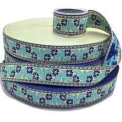 50 Yards Ethnic Style Polyester Flower Jacquard Ribbon for DIY Bowknot Making, Pale Turquoise, 1 inch(26mm)(PW-WG64D4A-01)