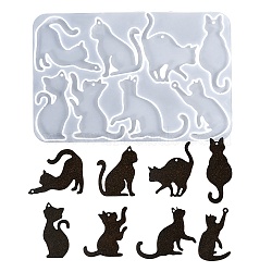 Cat Shape DIY Pendant Silicone Molds, Resin Casting Molds, for UV Resin, Epoxy Resin Jewelry Making, White, 91x139x4mm, Hole: 2mm, Inner Diameter: 41~55x21~55mm(DIY-A061-05)