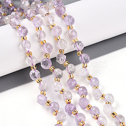 Natural Amethyst Beads Strands, with Seed Beads, Faceted, Teardrop, 6~7x5~6.5mm, Hole: 0.9mm, about 49~57pcs/strand, 13.58~14.96''(34.5~38cm), Seed Beads: 3x2mm(G-T141-56)