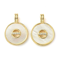 Brass Micro Pave Clear Cubic Zirconia Pendants, with Shell, Real 18K Gold Plated, Flat Round, 19.5x14x2mm, Hole: 4x2.5mm(KK-M277-05A-G)