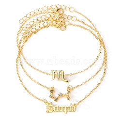 3Pcs Alloy Rhinestones Anklets, Twelve Constellations Charm Anklets for Women, Scorpio, 8 inch(20.4~21.6cm)(AJEW-S083-01G-09)