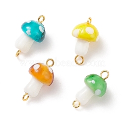 Handmade Lampwork Connector Charms, with Golden Tone Brass Double Loops, Mushroom, Mixed Color, 19x10~11mm, Hole: 1.6~2mm(PALLOY-JF01536)