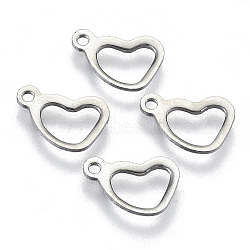 Non-Tarnish 201 Stainless Steel Charms, Laser Cut, Hollow, Heart, Stainless Steel Color, 10x9.5x0.8mm, Hole: 1.2mm(STAS-R116-010)