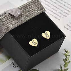 Rack Plating Brass Micro Pave Clear Cubic Zirconia Stud Earrings, Heart, Letter E, 8.5x9.5mm(EJEW-K299-01G-E)