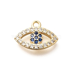 Brass Micro Pave Cubic Zirconia Charms, Real 18K Gold Plated, Eye, Clear, 9x13x2mm, Hole: 1.4mm(KK-G519-09G-02)