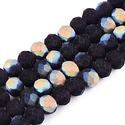 Transparent Glass Beads Strands, Faceted, Frosted, Half AB Color Plated, Rondelle, Indigo, 6x4.5mm, Hole: 1.4mm, about 84~85pcs/strand, 41.5~42cm(EGLA-A044-T6mm-MB15)