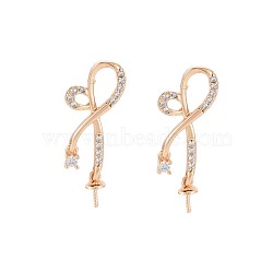 Brass Micro Pave Clear Cubic Zirconia Stud Earring Findings, for Half Drilled Beads, Nickel Free, Real 18K Gold Plated, 25.5x10.5mm, Pin: 0.6mm, pin: 0.6mm(for half drilled beads)(KK-S364-133)