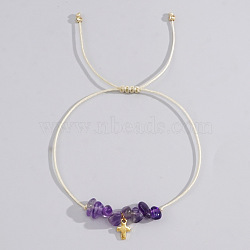 Bohemian Style Cross Natural Amethyst Braided Beaded Bracelets for Women(XK2373-9)