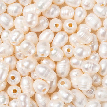 Large Hole Pearl Beads, Natural Cultured Freshwater Pearl Loose Beads, Rice, Seashell Color, 7~10x7~8mm, Hole: 1.8mm
