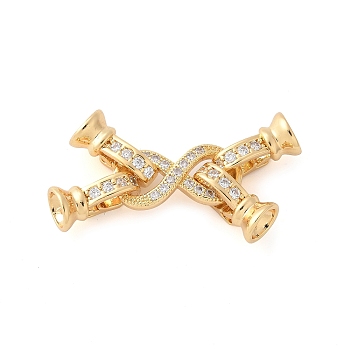 Brass Micro Pave Clear Cubic Zirconia Fold Over Clasps, Infinity, Real 18K Gold Plated, 33mm