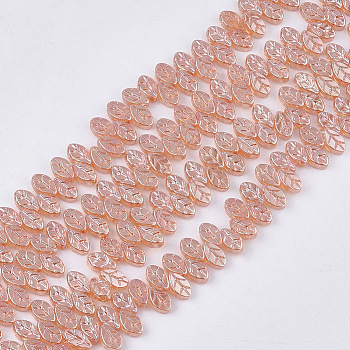 Electroplate Glass Beads Strands, Leaf, Dark Salmon, 11x7x4mm, Hole: 0.8mm, about 140pcs/strand, 23.6 inch
