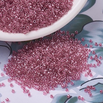 MIYUKI Delica Beads, Cylinder, Japanese Seed Beads, 11/0, (DB0902) Sparkling Peony Pink Lined Crystal, 1.3x1.6mm, Hole: 0.8mm, about 2000pcs/10g