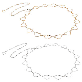 Elite 2Pcs 2 Style Alloy Heart Waist Chains, Chain Belt for Women, Platinum & Light Gold, 47.24 inch(120cm), 1Pc/style