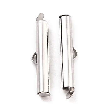 304 Stainless Steel Slide On End Clasp Tubes, Slider End Caps, Stainless Steel Color, 25x6x4mm, Hole: 3.5x1.5mm, Inner Diameter: 3mm