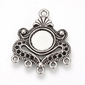 Tibetan Style Alloy Cabochon and Rhinestone Connector Settings, Chandelier Components Links, Cadmium Free & Lead Free, Antique Silver, Tray: 10mm, Fit for 1.5mm rhinestone, 31x26x2mm, Hole: 2mm, about 285pcs/1000g