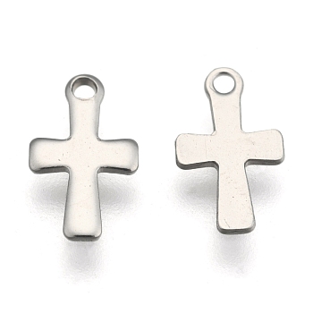 Tarnish Resistant 304 Stainless Steel Tiny Cross Charms, Stainless Steel Color, 12x7x1mm, Hole: 1.4mm