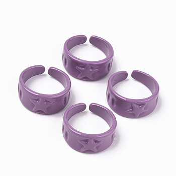 Spray Painted Alloy Cuff Rings, Open Rings, Cadmium Free & Lead Free, Star, Dark Orchid, US Size 5 3/4(16.3mm)