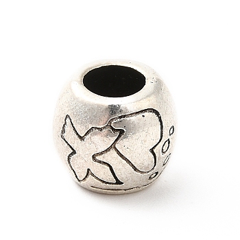 Tibetan Style Alloy European Beads, Large Hole Beads, Rondelle with Pigeon, Antique Silver, 9.5x7.5mm, Hole: 4.7mm, about 229pcs/500g