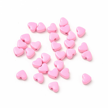 Heart Spray Painted Alloy Beads, Cadmium Free & Nickel Free & Lead Free, Pearl Pink, 5x6x3mm, Hole: 1.2mm