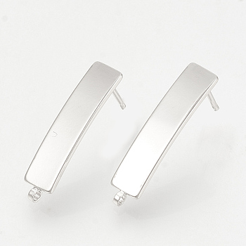 Brass Stud Earring Findings, with Loop, Rectangle, Nickel Free, Real Platinum Plated, 22x5mm, Hole: 1mm, Pin: 0.8mm